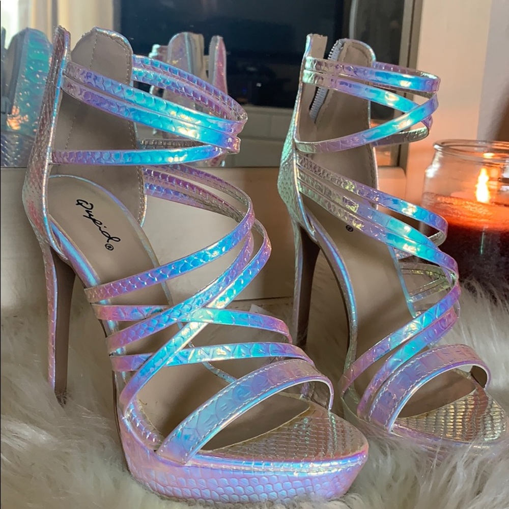QUPID- Iridescent stilettos snake/croc heels